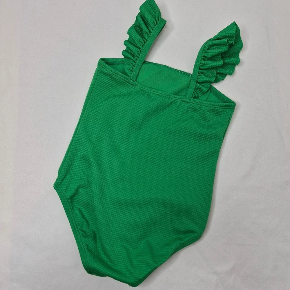 Ocean Gear Girls Green Textured‎ Ruffle Strap One Piece Swimsuit Size XS 4-5